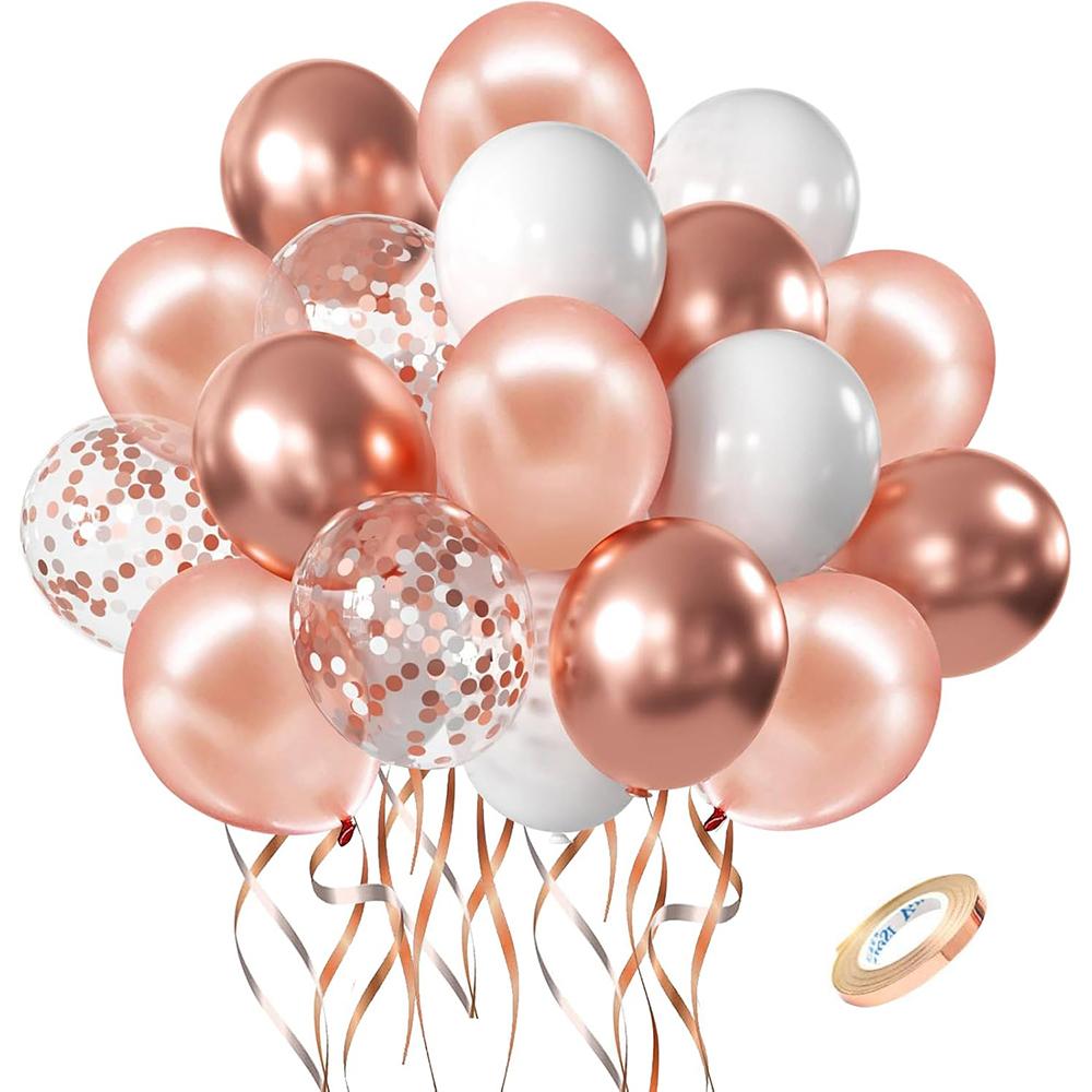 Pearl Rose Gold Latex Balloons Pearl White Metal Rose Gold Confetti Balloon Ribbon Wedding Bridal Shower Decor Birthday Globos