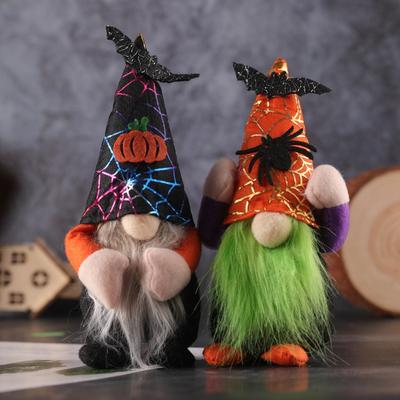 Handmade Halloween Gnomes Stuffed Rudolph Doll Plush Faceless Witch with Pumpkin & Spider Bat Decor for Halloween Decorations