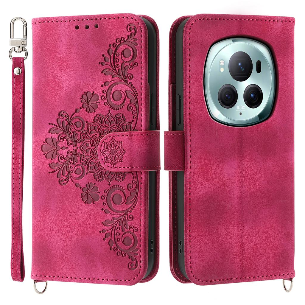 For Honor Magic6 Pro 5G Wallet Case Flower Pattern PU Leather Crossbody Phone Cover