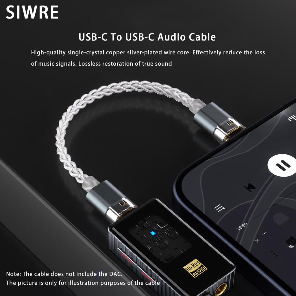 SIWRE OT1 Type-c To Type-c Audio Cable For Dongle DAC Portable Headphone Amp Silver-Plated Single Crystal Copper USB-C CablesGood product