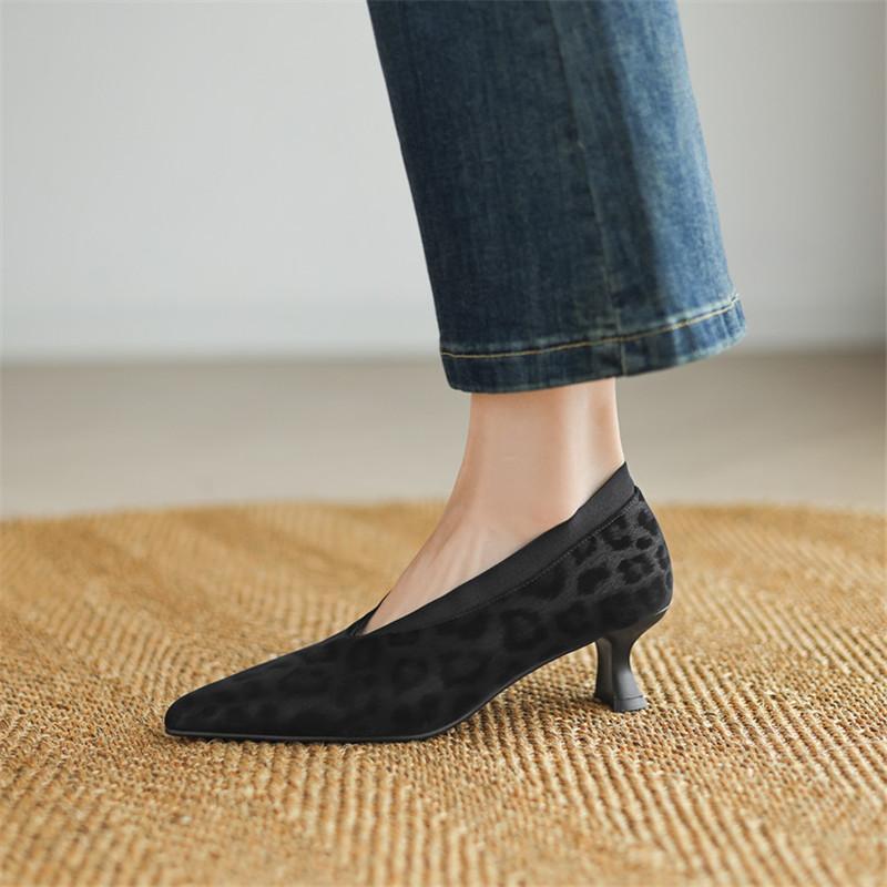 Fashion New Spring/Summer Genuine Leather Women Pumps Shoes for Women Fashion Leopard Print Pointed Toe Loafers Shoes Women High Heels