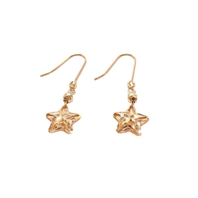 Color Gold Shiny Hollowed-Out Pentagram Star Earrings, Purple Gold-Plated Rose Gold Earrings.