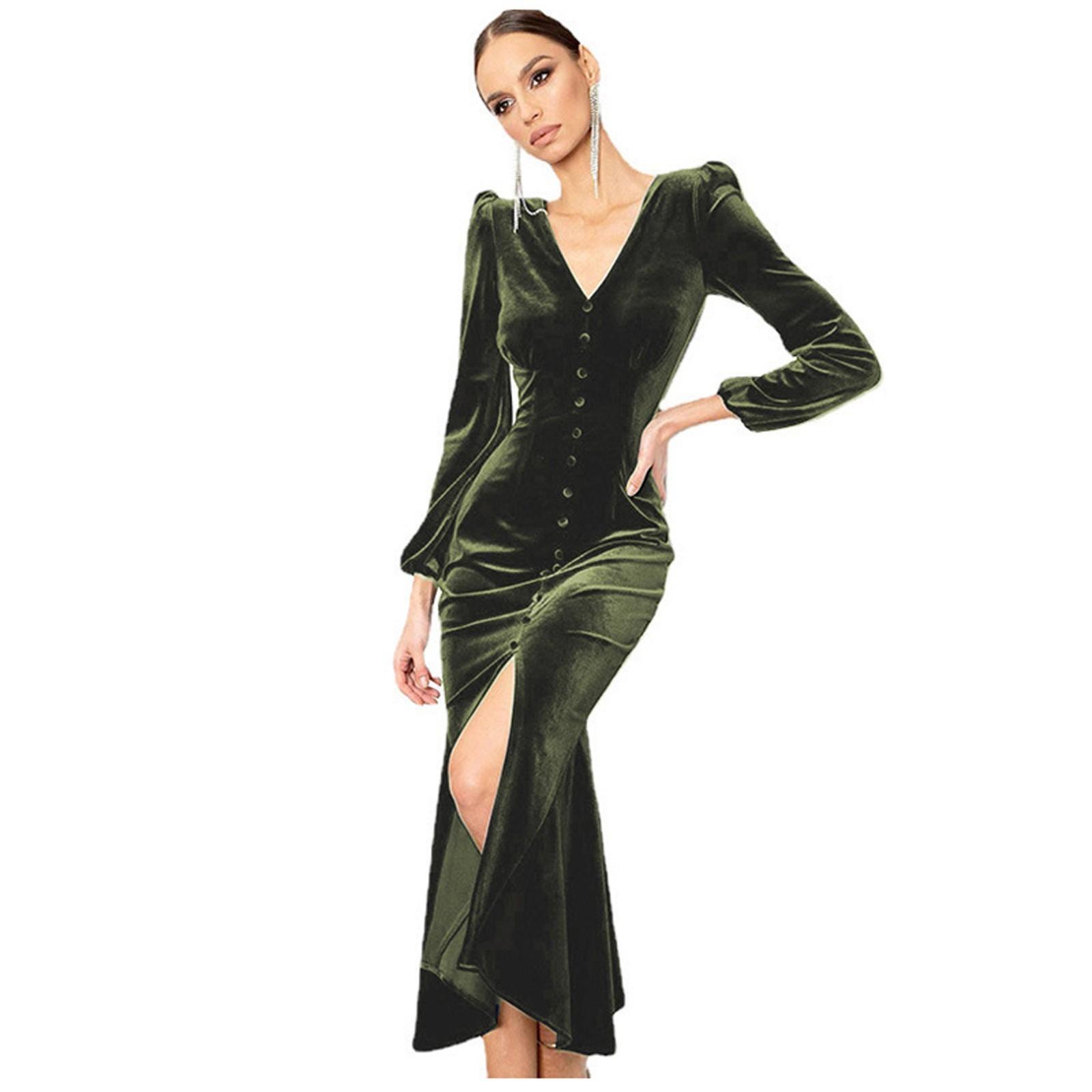 

Женское платье с V-образным вырезом, подплечниками и длинными рукавами. Платье для женщин с интеллектуальным темпераментом. S