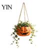 Versatile Tabletop Plant Vessel Pumpkin Shaped Hanging Pot, 4.3 Inch Lightweight Resin Flower Adjustable Decorative Container Rope Mini Pots