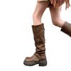 Yueyu Wasteland Wind Brown Maillard High Heel Platform Knight Boots Women's Long Boots Martin Boots Wrinkled Tall Boots