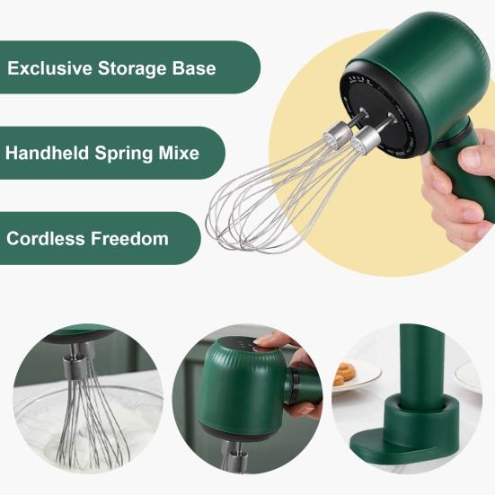 Kabelloser elektrischer Schneebesen-Handmixer, 3-Gang-Doppelstangensteuerung, kabelloses Design, Handfedermixer für Eier, Sahne, Milch