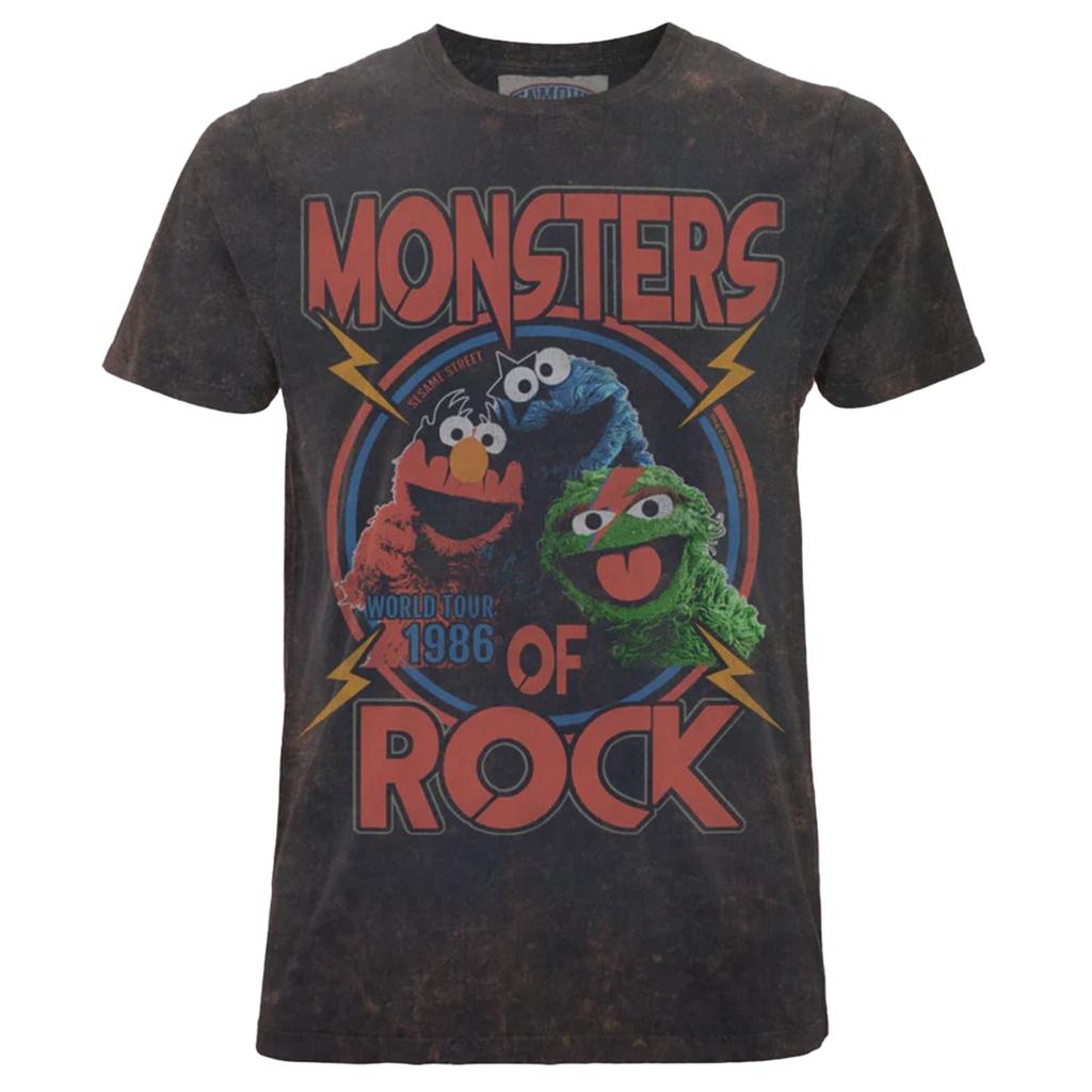 Sesame Street Unisex Adult Monsters Of Rock Washed T-Shirt