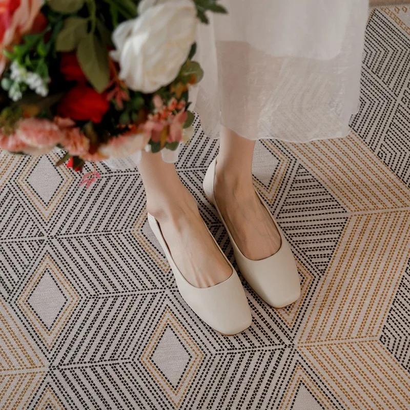 Nové jarní podzimní ploché boty Dámské ploché podpatky Baleríny Čtvercová špička Mělké Nazouvací Lodičkydámské boty