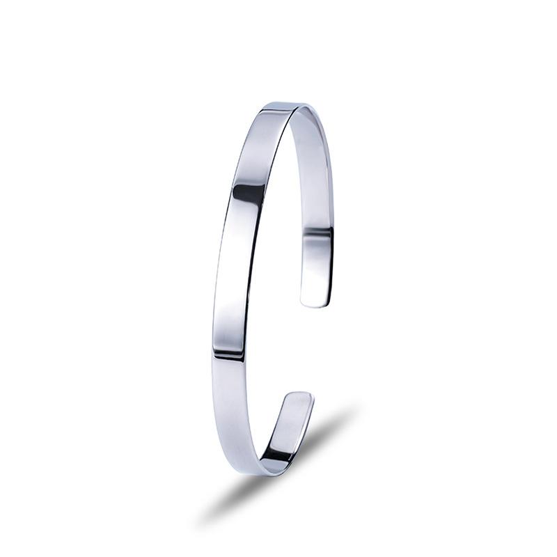 South Korean Version of Light Luxury Niche Bracelet S925 Sterling Silver Glossy Bracelet with Plain Minimalist Opening Bracelet Accessory