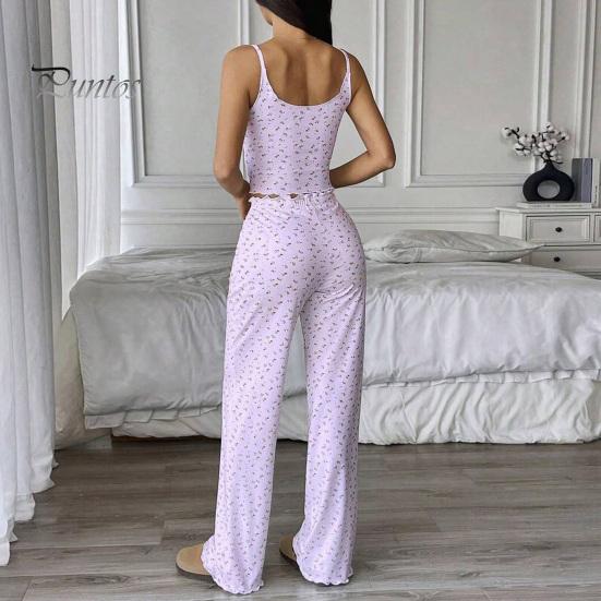 Floral Printed Camisole Pajama Set Women Pajamas with Print, Sleeveless U Neck Lightweight Sleep Sets for Vacation And Pants, Sexy Comfortable