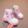 Girls Fashion Boots Kids Rubber Leather Boots Autumn and Winter Cotton Soft Sole Pink with Love Side Zip Children Princess Boots