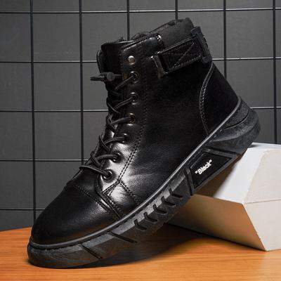 Bottes montantes en cuir pour hommes, style britannique, bottes à plateforme pour hommes, doublure polaire et chaude, à semelle souple, chaussures résistantes