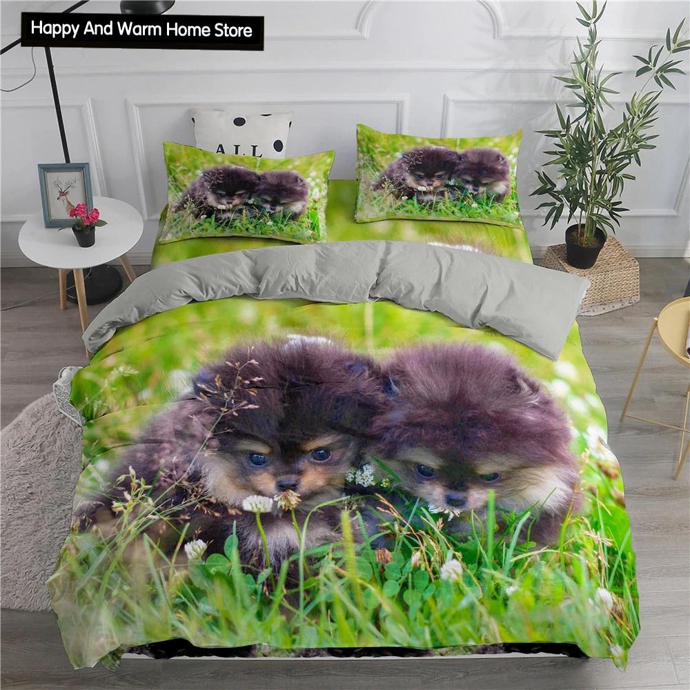 Comforter Pomeranian Dog King Queen Puppy Bedding Set For Teens Adults Pet Animal Colorful Sky 2/3Pcs Polyester