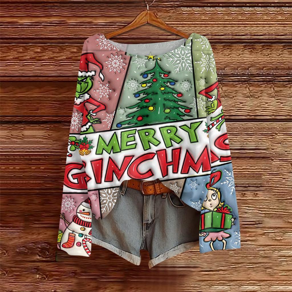 Long Sleeve Shirts For Women Printed Tees Blouses Casual Plus Size Basic Tops Pullover