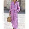 Spring Summer Lady Cotton Linen Shirt Pants Suits Casual Two Piece Set for Women Long Sleeve Top and Wide Leg Pants Loose Outfits