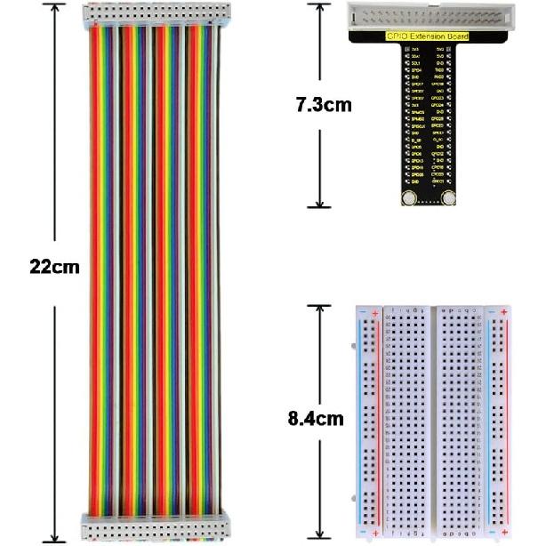 KEYESTUDIO GPIO Breakout Kit for Raspberry Pi - Assembled Pi Breakout + Rainbow Ribbon Cable + 400 Tie Points Solderless Breadboard