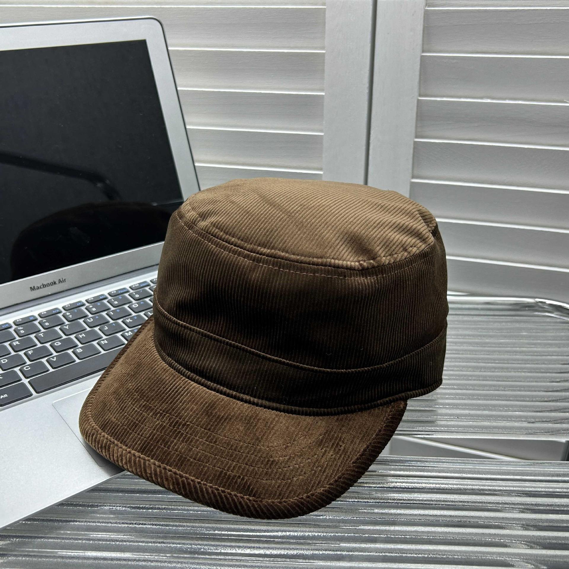 

New Style Corduroy Flat-top Hat for Women Fashionable and Versatile Simple Large Head Circumference Face Showing Small Peaked Hat Sun Hat for Men M（56-58cm）