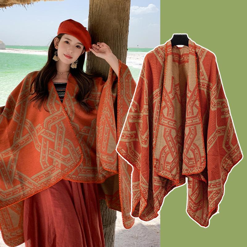 

Chain split towel warm shawl thickened windproof cape female travel 150*130cm оранжевый