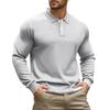 Men's Solid Color Long Sleeve Polo Shirt Casual Breathable Beige Top
