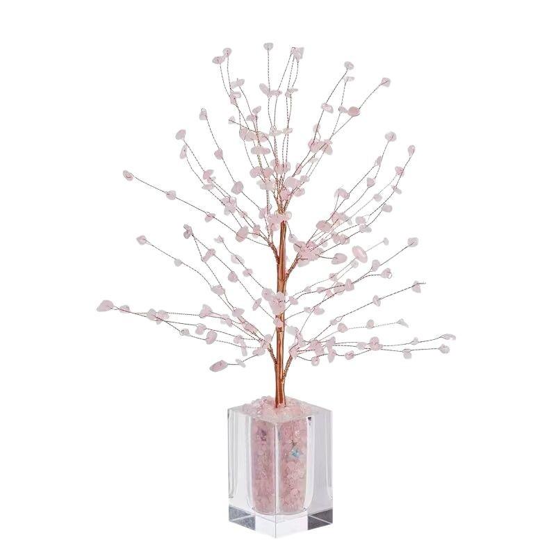 Natural Crystal Raw Stone Wire-wrapped Fortune Tree Ornament Living Room Tabletop Office Desk Wishing Tree Decoration Stand