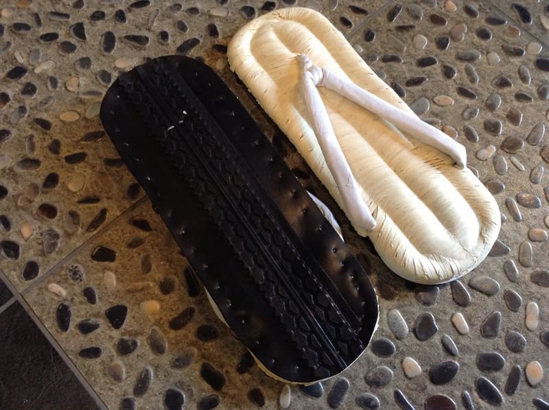 Edoten Geta Sandals with Tire Soles and Corn Straps, White Straps, Made In Japan, Size M