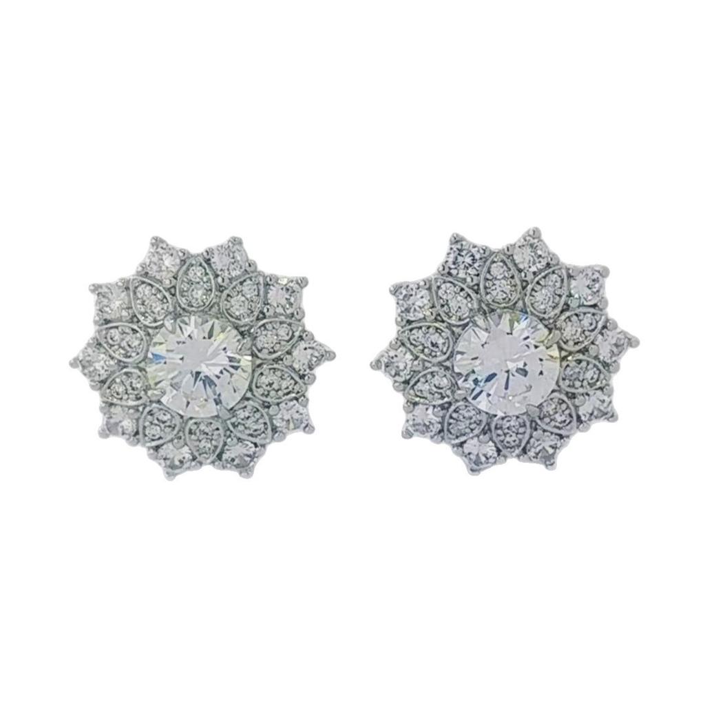 Fashion snow pollen diamond zircon stud earrings women's sunflower zircon flower earrings light luxury luxury high-end