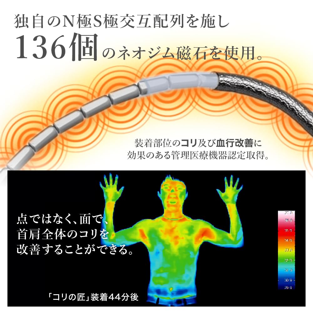 Magnetic Therapy Device Magnetic Necklace 136 Neodymium Magnets 130 Millitesla for Stiff Shoulders and Neck [TEDDY WORKS] (Silver, 55cm) (Silver,