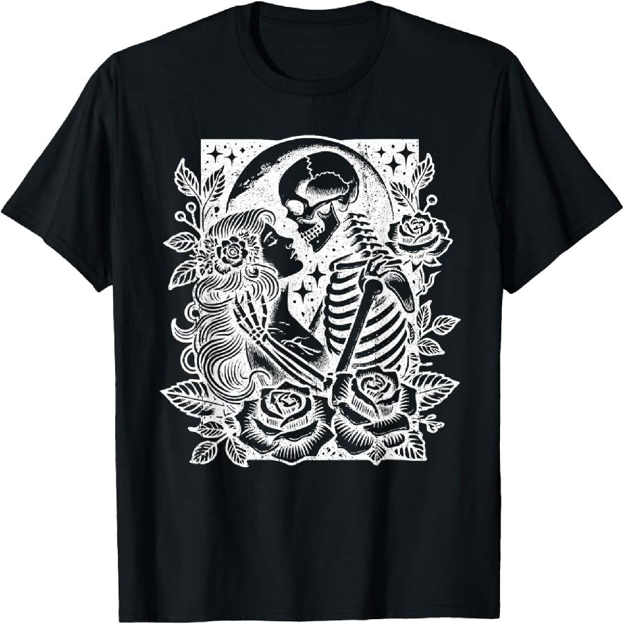 Goth Punk Skeleton Embrace Death Lover Hugging Woman Novelty T-Shirt S