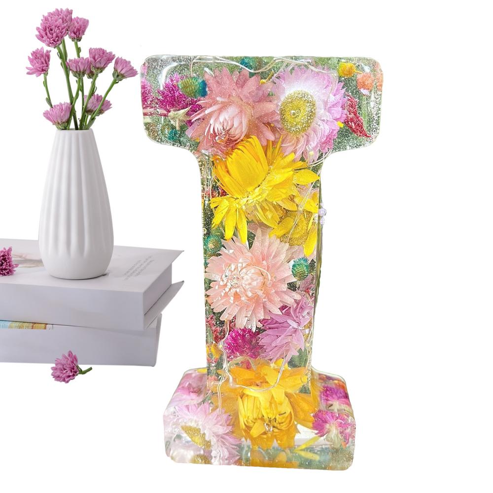 Цветочный смоляной ночник Декоративный ночник с первой буквой Креативный настольный светильник Ночная лампа Светящееся украшение для спальни