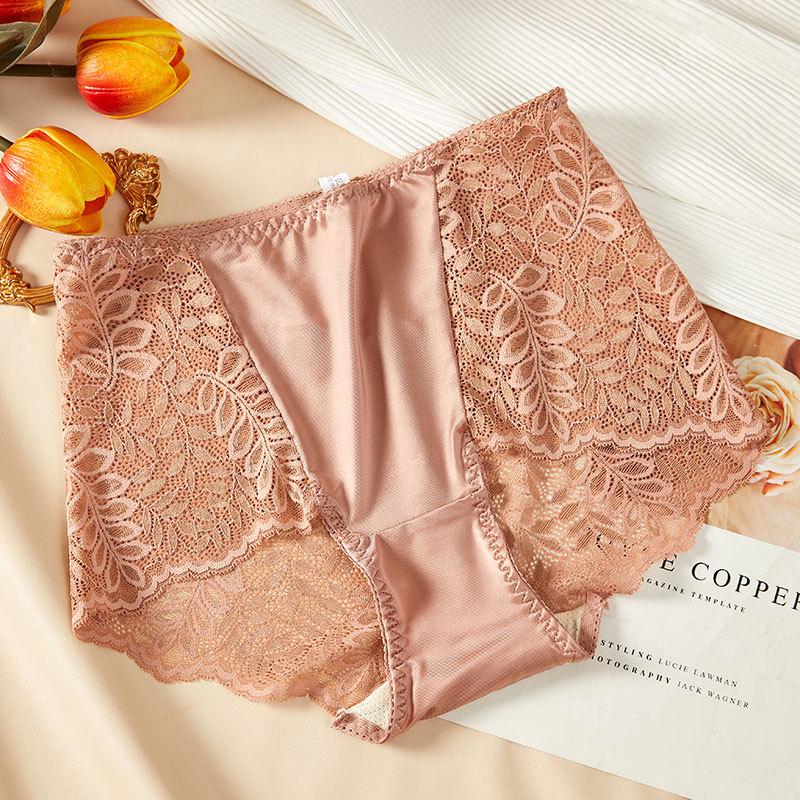 

Женские трусы большого размера с высокой талией, сексуальным кружевом, бесшовные, из ледяного шелка (90-300 Цзинь) XXL