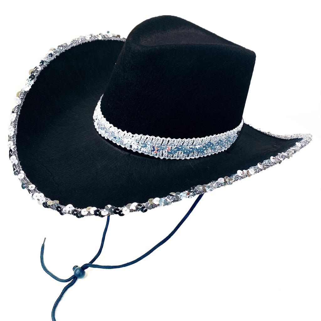 Halloween Makeup Dance Sequined Cowboy Hat Western Jazz Orgy Top Hat Silver Rim Ball Dick Cowboy Hat