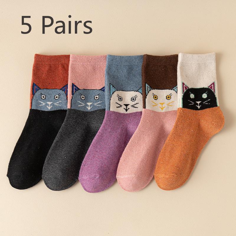 

5 пар женских осенне-зимних новых толстых мультяшных милых шерстяных носков для пола с кроликом 5 Pairs
