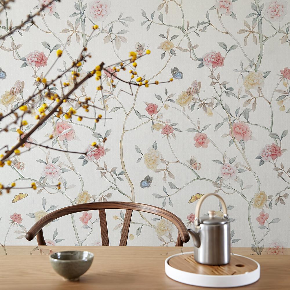 Fresh Pink Floral PVC Peel And Stick Wallpaper Elegant Beautiful Self Adhesive Wall Contact Paper Waterproof TV Background