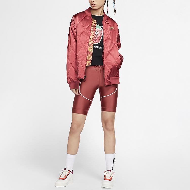 Nike Αθλητικά Ρούχα Συνθετικής Γέμισης Σατέν Μονόχρωμο Ζεστό Βαμβακερό Μπουφάν με Μπέιζμπολ Κολάρο Χειμερινά Γυναικεία Μπουφάν Σανδαλόξυλο-Κόκκινο CU3664-617