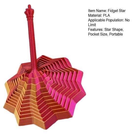 3D Printed Fidget Star Stress Anxiety Relief Fractal Expanded Star Sensory Toy with Handle Whirling Spiral Expandable Star Decompression Toy