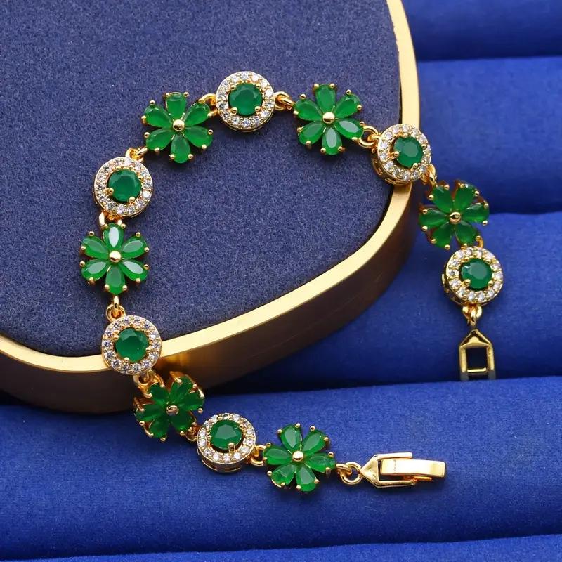 Romantic Flower Design Fresh Green Heavy Industry Zircon Bracelet European and American Fashion Exquisite Bracelet 2026