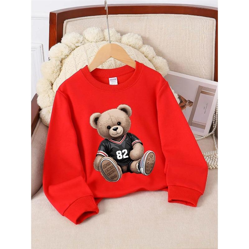 European Sizes Kids' Round-Neck Hoodie | Teddy Bear Football Jersey Number, , Sportswear and Casual Wear, Soft and Comfortable, Playful Design