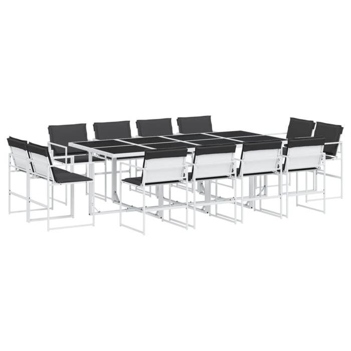 VidaXL Ensemble à manger de jardin avec coussins 13pcs blanc textilène, ensemble à manger d'extérieur, meuble à manger de 3295110