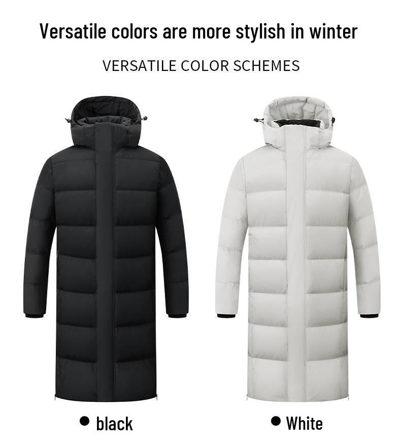 Neue nationale Norm 80 Daunenjacke aus weißer Entendaune: Unisex Kniehoher Winter-Trainingsmantel