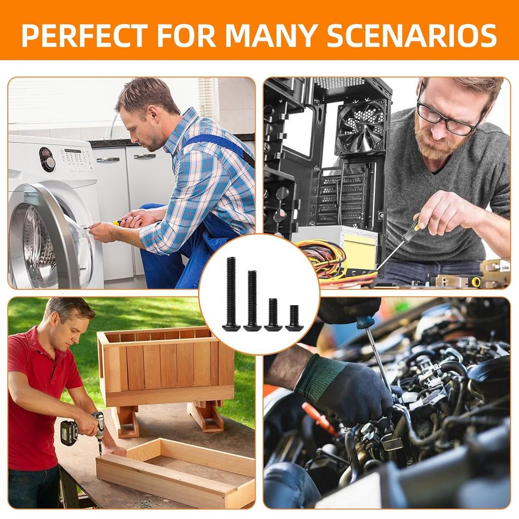 1705PCS Hex Button Head Machine Screw Assortment Kit, M2 M3 M4 M5 Metric Bolts and Nuts Kit with Lock & Flat Washers and Allen Wrench, Grade 10.9