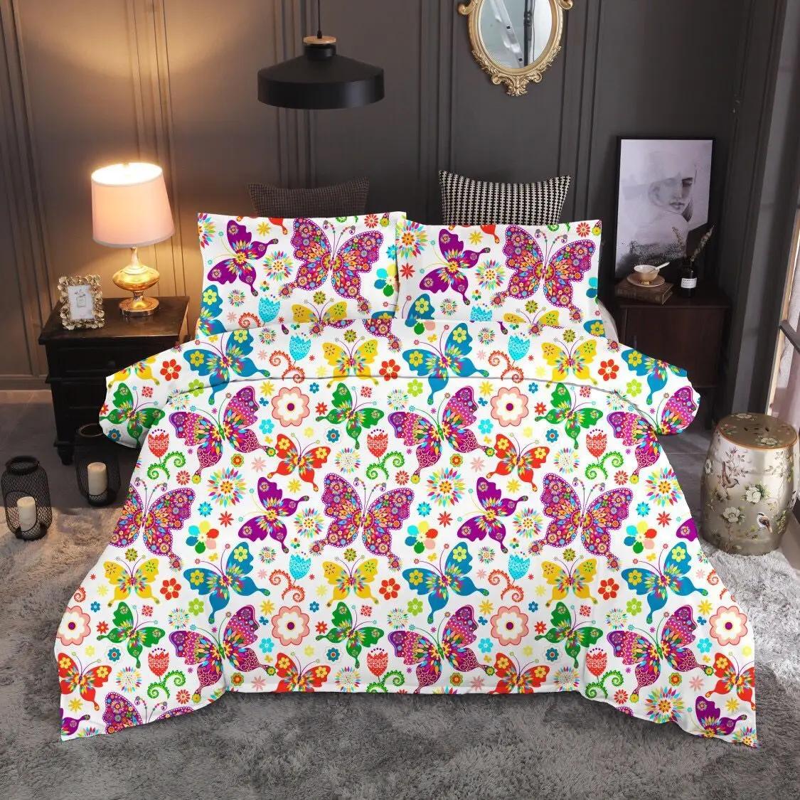 

High Quality Western Butterfly Bedding Set Winter Duvet Cover Sets Reactive Printing Kids Adult Bedding Sets Dropship EU single(135x200cm)
