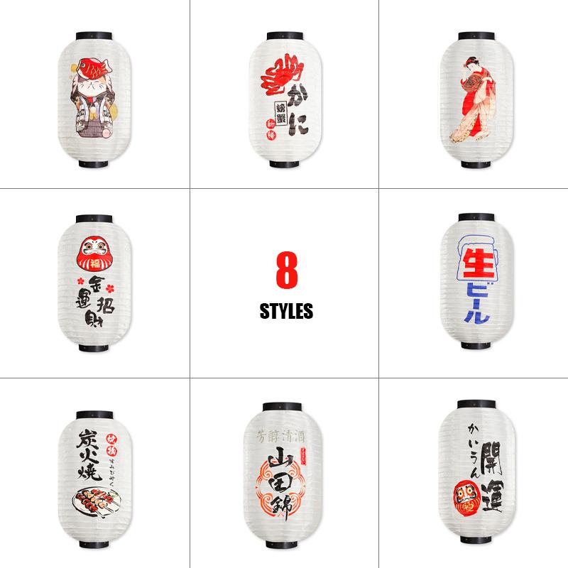 Retro Japanese Style Hanging Lantern Lucky Cat Printed Sashimi Sushi Pub Bistro Restaurant Izakaya Decor Silk Lantern Waterproof