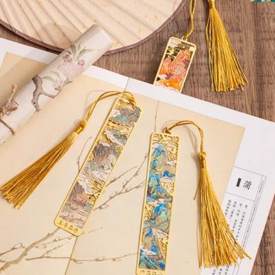 Exquisite Mountain River Aesthetics Bookmark Artistic Hollow Painting Design With Long Tassel Book Lovers Reading Bookmark