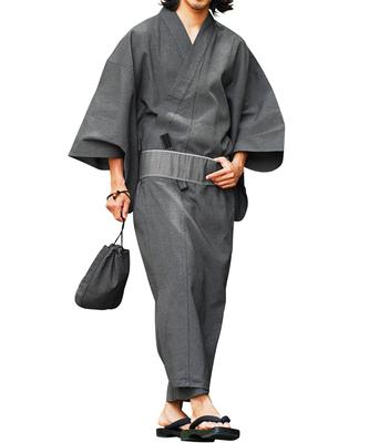 Rochelle Yukata Set Shingen Folding and Waist S H Gray Drizzle Easy To Yukata Summer Solid Japanese Men's 6-Piece (Yukata, Obi, Geta, Bag, Fan, Obi)