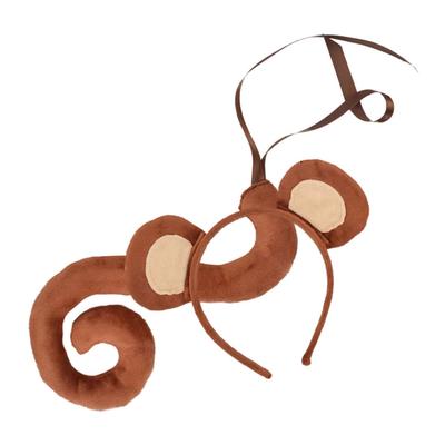 Lurrose Monkey Ear Headband and Tail Set for Cosplay, Soft and Comfortable for Kids and Adults, Monkey Kigurumi Accessories, Perfect for Jungle