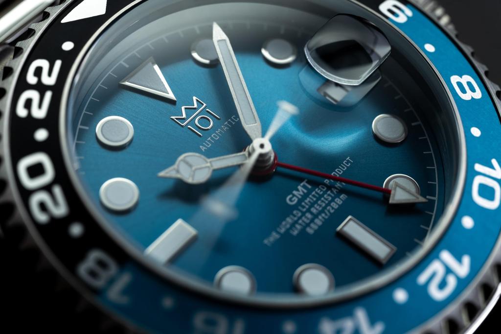 NEW Model Hyakuichi Mechanical Watch Automatic Manual Winding GMT Watch 200m Water Resistant Date Stainless Steel Bracelet Viking Blue [HYAKUICHI 101]
