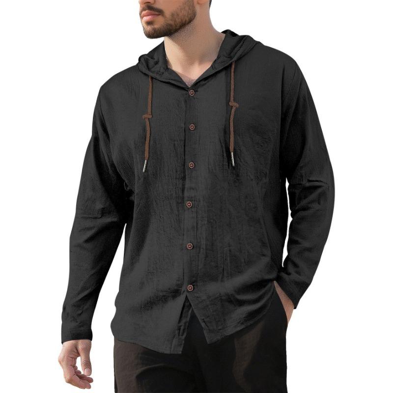Men Solid Hooded Long Sleeve Loose Casual Breathable Quick Dry Shirt