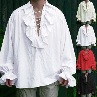 Halloween-Kostüm Praty Herren-Gothic-Langarmshirt mit Krawatte, weit, locker, lässig, einfarbig, Hemdoberteil