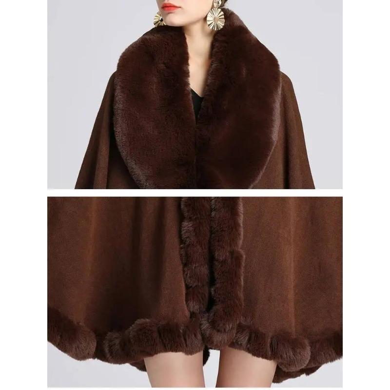 Cape en Fourrure Femme Vêtements d'Hiver Ponchos Épais et Chauds Châle Shawl Manteau Cardigan Longs Amples Manteaux