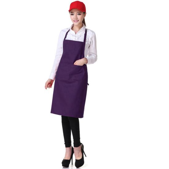 Solid Color Back Self-Tie Kitchen Restaurant Cooking Bib Apron with Pocket